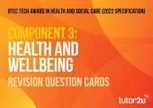 BTEC Tech Award in Health and Social Care Component 3 Health and Wellbeing Revision Question Cards