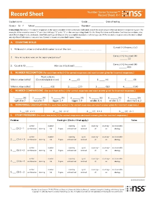 Number Sense Screener™ (NSS™) K-1: Record Sheets