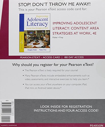 Improving Adolescent Literacy: Content Area Strategies at Work, Enhanced Pearson eText -- Access Card