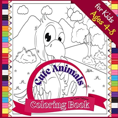 Cute Animals Coloring Book for Kids ages 4-8: Fun Coloring book to Color Farm and Wild Animals, 72 pages, Paperback 8.5*8.5 inches