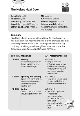BC JD Plays Gold/2B The Noises Next Door Guided Reading Card