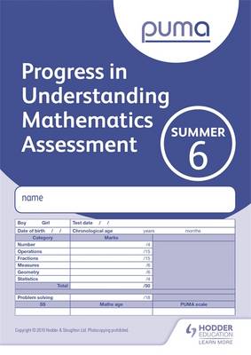 PUMA Test 6, Summer Pk10 (Progress in Understanding Mathematics Assessment)