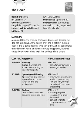 BC JD Plays White/2A The Genie Guided Reading Card