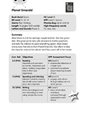 BC JD Plays Green/1B Planet Emerald Guided Reading Card