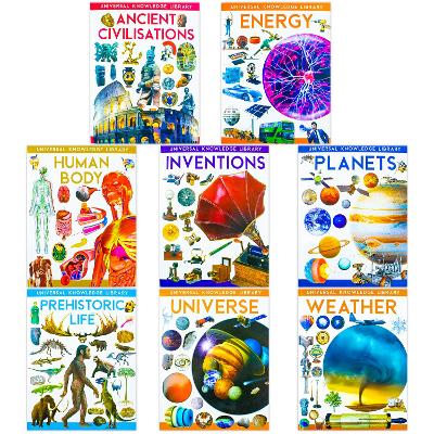 Universal Knowledge Library Science and History 8 Volumes Book Collection Set: (Ancient Civilisations, Inventions,  Prehistoric Life, Universe, Energy, Human Body, Planets, Weather)