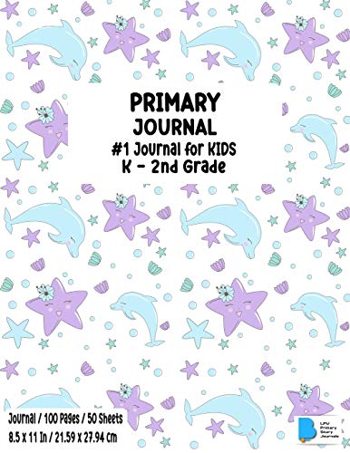 Primary Story Journal: Dotted Midline and Picture Space Dolphin Design Grades K-2 School Exercise Book Draw and Write Journal / Notebook 100 Story Pages - ( Kids Composition Notebooks ) Durable Soft Cover Home School, Kindergarten Workbook