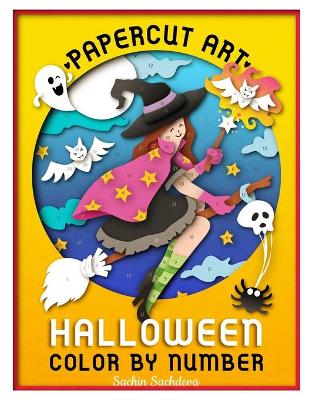 Papercut Art Halloween: Color by Number Coloring Book for Adults